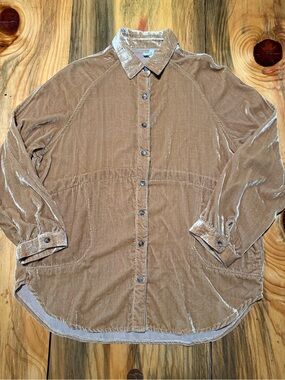Wishlist Gold Brown Mustard Color Velvet Button-Up Tunic, Women’s S/M